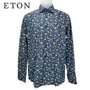 Eton‎ Men’s Slim Fit Signature Twill Floral Dress Shirt 39 / 15.5 Blue L/S
